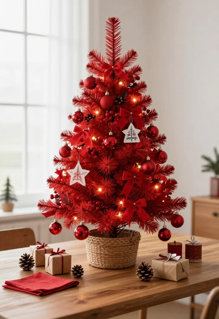 15 Budget-Friendly Red Christmas Tree Ideas That Look Shockingly Expensive - 9. Decorate a Tabletop Red Tree for a Small-Space Holiday Moment 1