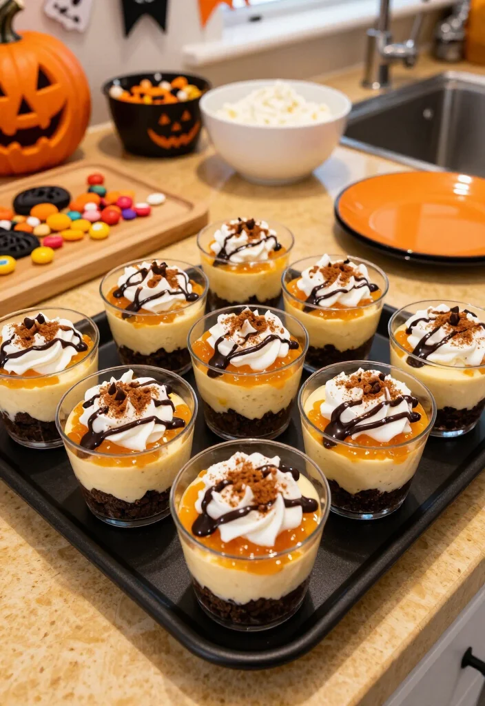 15 Cheap Halloween Party Ideas That Look Shockingly Expensive (Guests Will Never Guess the Budget!) - 14. Layer Mini Cheesecake Dessert Cups 1