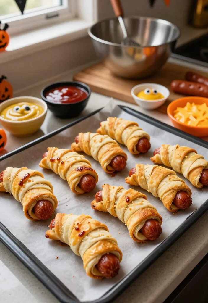 15 Cheap Halloween Party Ideas That Look Shockingly Expensive (Guests Will Never Guess the Budget!) - 2. Turn Crescent Roll Dogs Into Mummy Bites 1