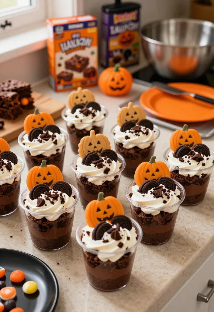 15 Cheap Halloween Party Ideas That Look Shockingly Expensive (Guests Will Never Guess the Budget!) - 6. Serve Brownie Graveyard Cups 1