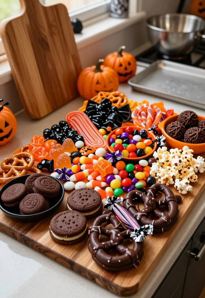 15 Cheap Halloween Party Ideas That Look Shockingly Expensive (Guests Will Never Guess the Budget!) - 7. Make a Candy Charcuterie Tray Without Buying Fancy Sweets 1