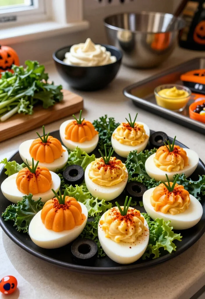 15 Cheap Halloween Party Ideas That Look Shockingly Expensive (Guests Will Never Guess the Budget!) - 9. Turn Deviled Eggs Into Tiny Pumpkins 1