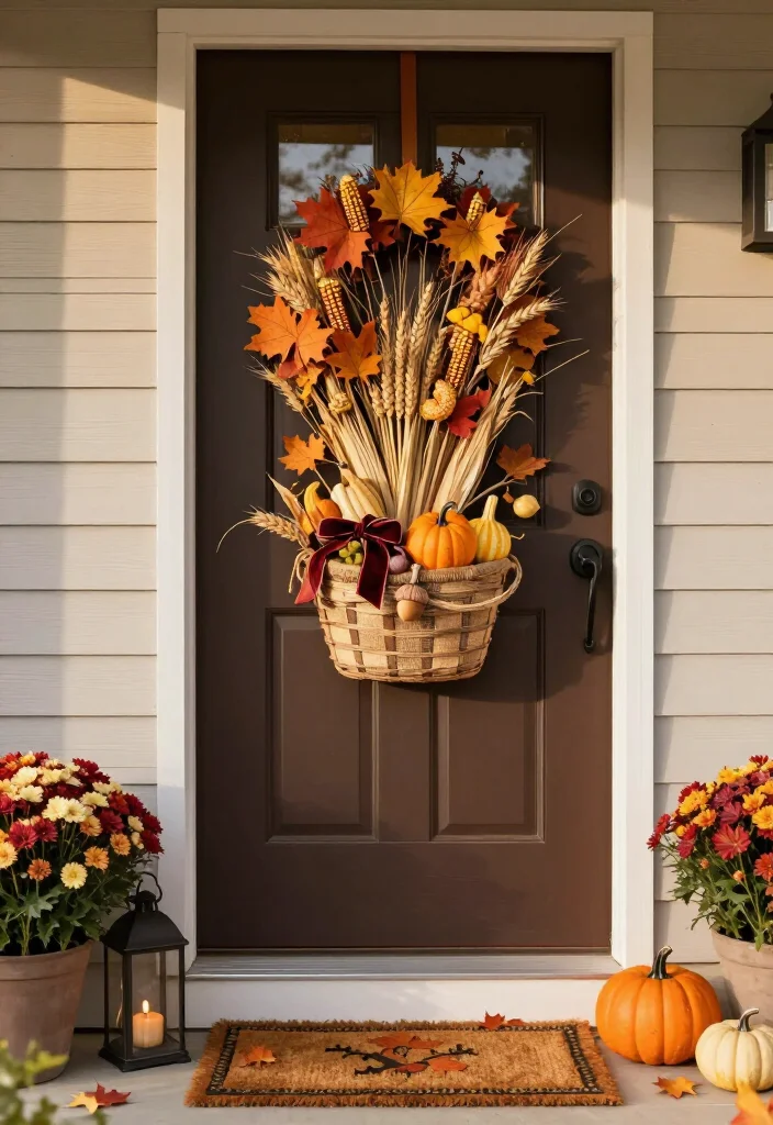 15 Clever Thanksgiving Door Decor Ideas That'll Make Your Entryway the Talk of the Feast! - 10. Turn a Harvest Basket into a Door Display 1