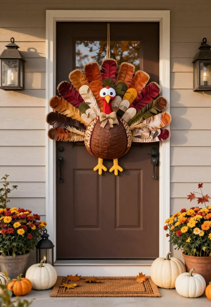 15 Clever Thanksgiving Door Decor Ideas That'll Make Your Entryway the Talk of the Feast! - 4. Build a Turkey Tail Feather Door Hanger 1