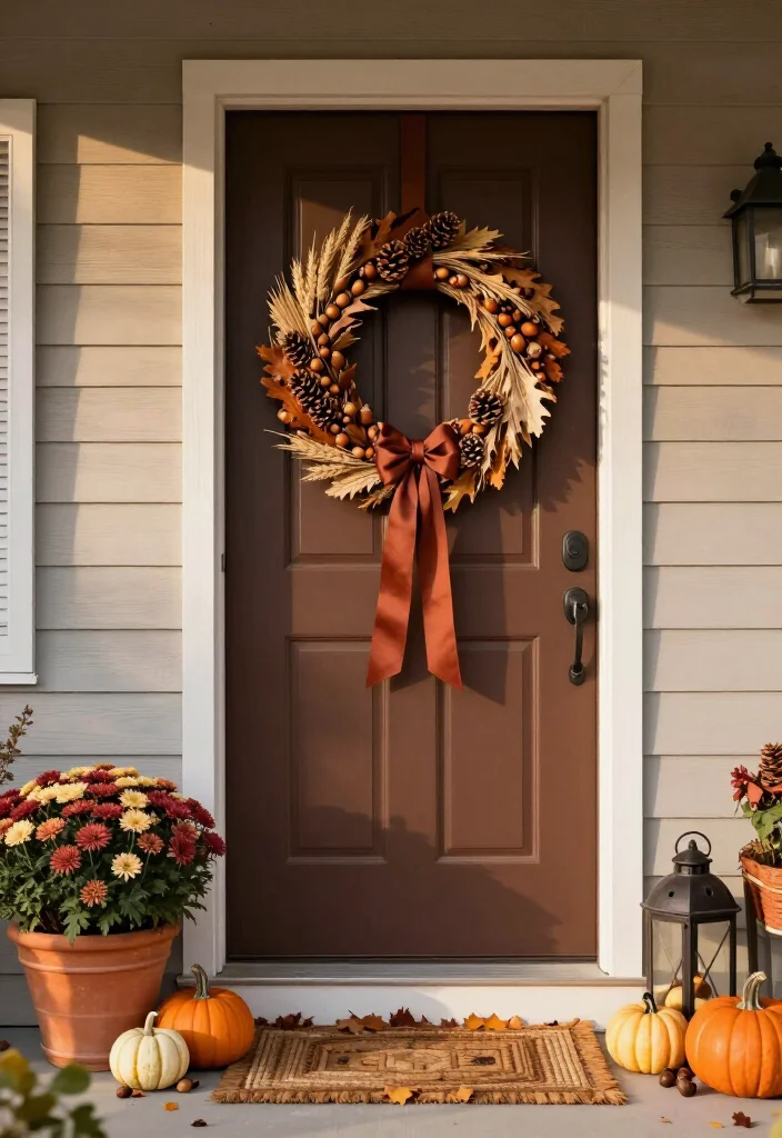 15 Clever Thanksgiving Door Decor Ideas That'll Make Your Entryway the Talk of the Feast! - 5. Shape an Acorn and Pinecone Hoop Wreath 1