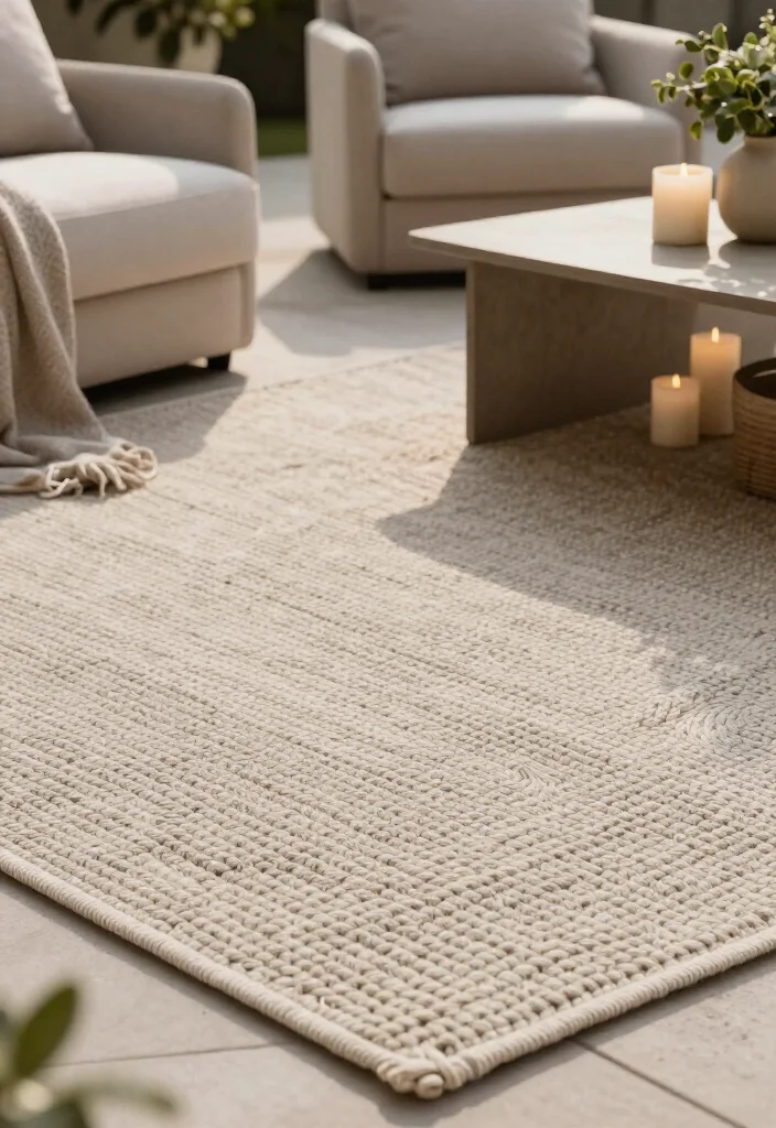 15 Cozy Outdoor Rug Concepts That'll Transform Your Patio into a Dreamy Retreat! - 11. Textured Weaves for Added Comfort 1