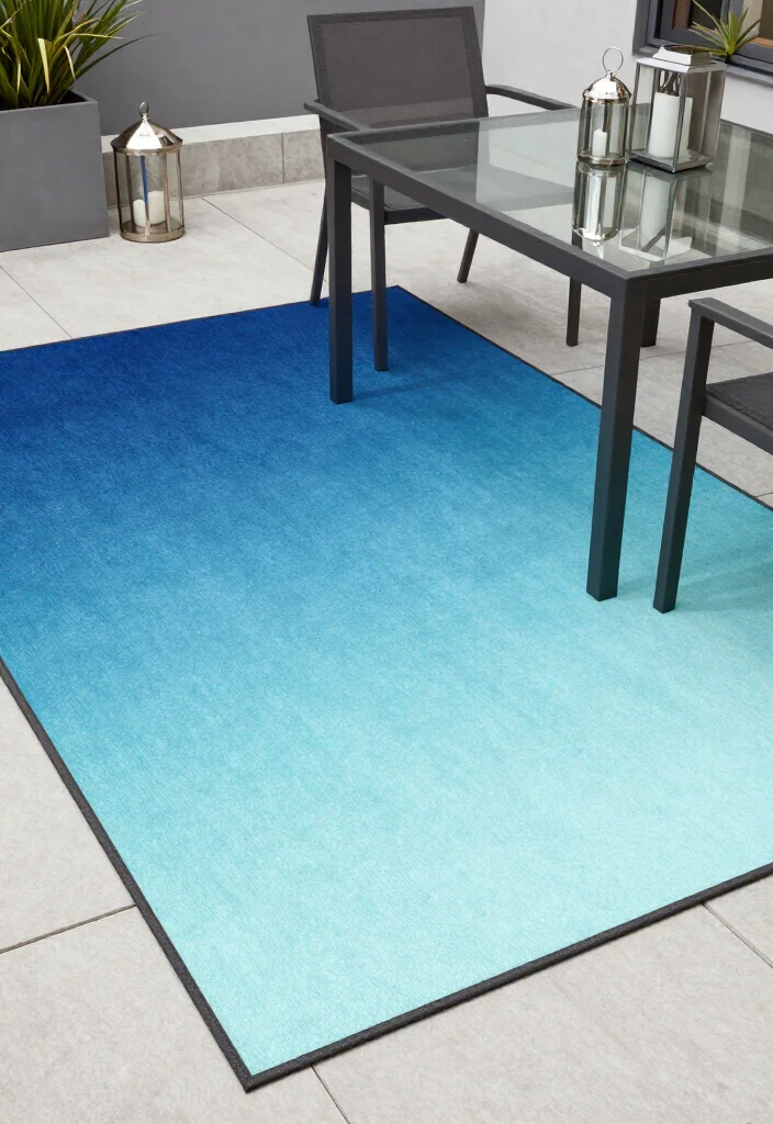 15 Cozy Outdoor Rug Concepts That'll Transform Your Patio into a Dreamy Retreat! - 13. Ombre Effects for a Modern Gradient 1