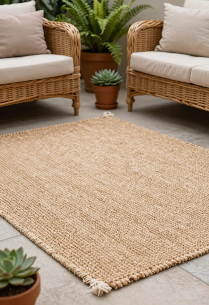 15 Cozy Outdoor Rug Concepts That'll Transform Your Patio into a Dreamy Retreat! - 3. Natural Fibers for Earthy Elegance 1