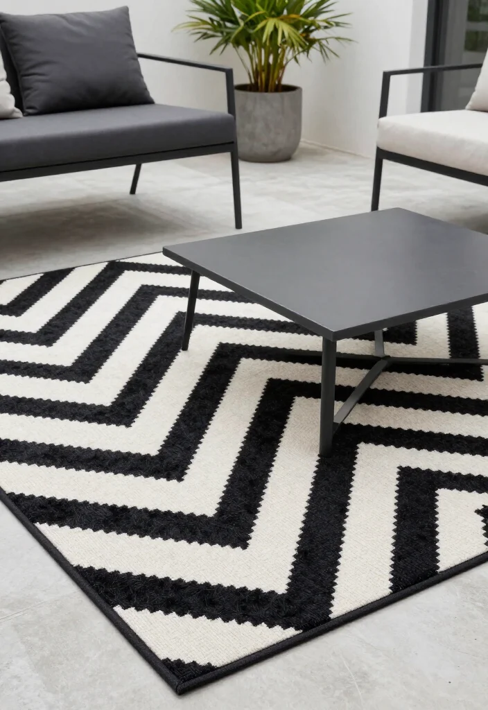 15 Cozy Outdoor Rug Concepts That'll Transform Your Patio into a Dreamy Retreat! - 4. Geometric Designs for a Modern Touch 1
