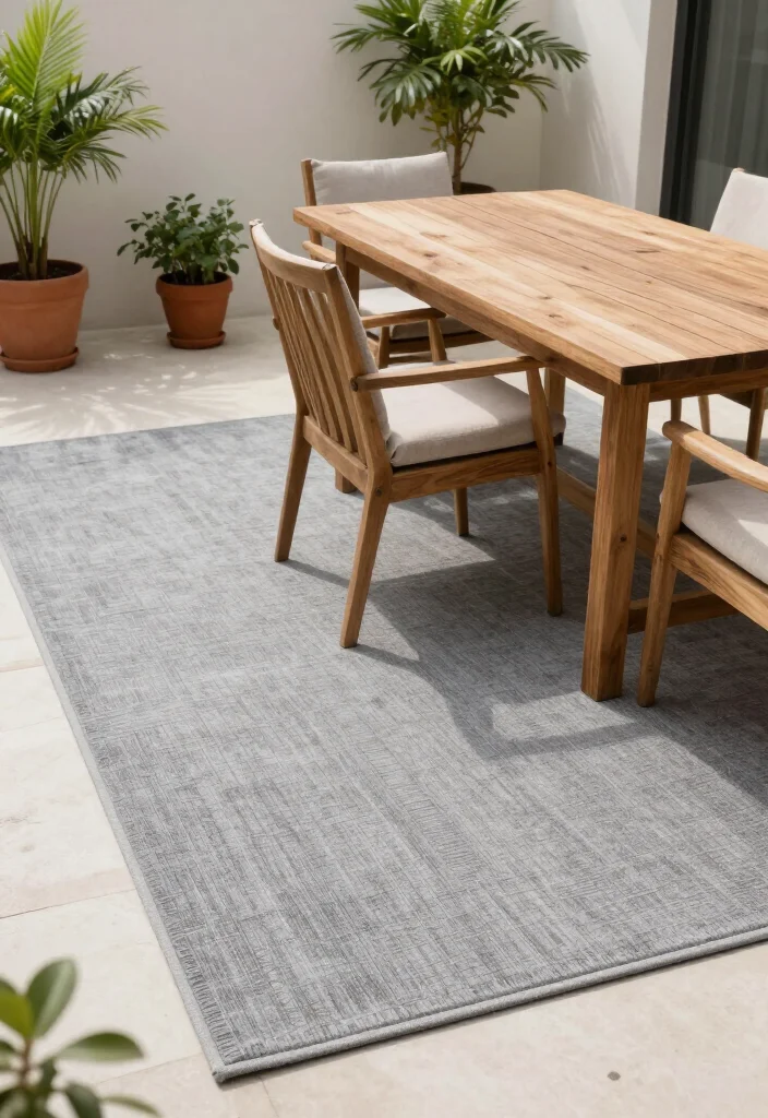 15 Cozy Outdoor Rug Concepts That'll Transform Your Patio into a Dreamy Retreat! - 6. Solid Colors for a Clean Look 1