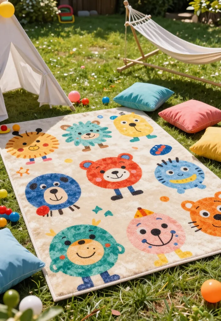 15 Cozy Outdoor Rug Concepts That'll Transform Your Patio into a Dreamy Retreat! - 7. Kid-Friendly Outdoor Rugs for Playful Spaces 1