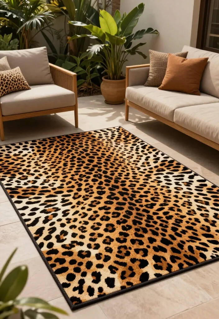 15 Cozy Outdoor Rug Concepts That'll Transform Your Patio into a Dreamy Retreat! - 9. Animal Prints for a Bold Statement 1