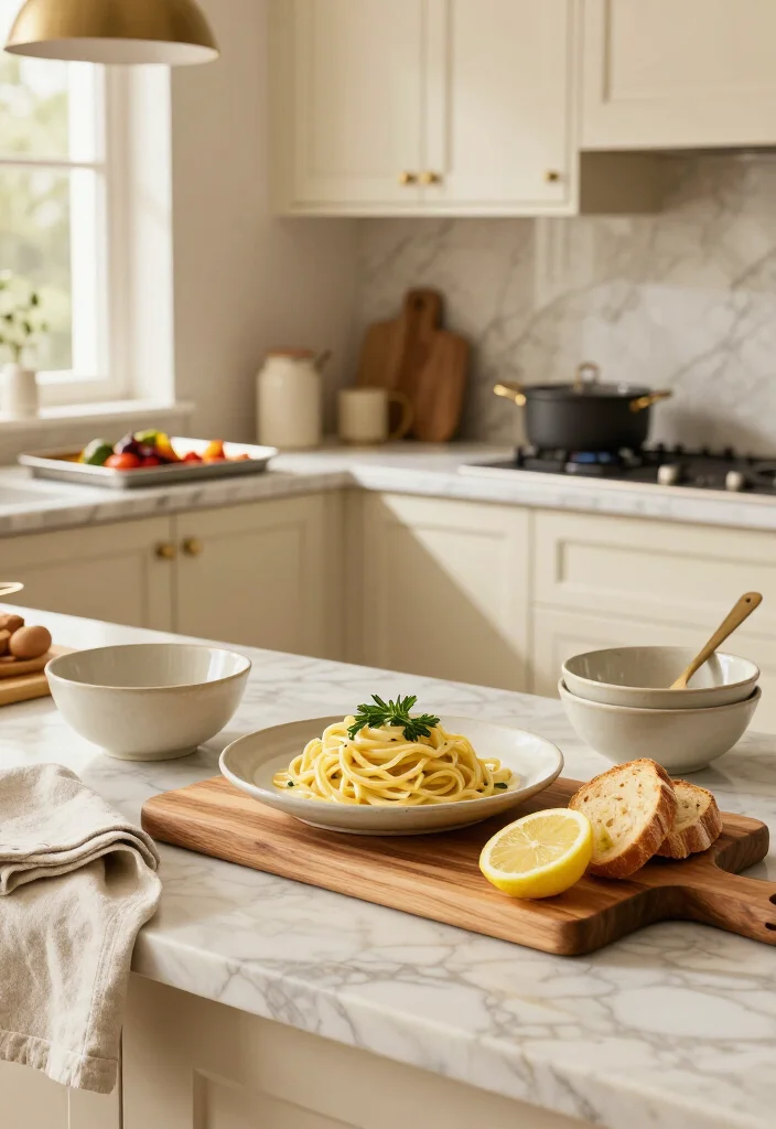 15 Cream Kitchen Ideas That Look So Luxurious, Guests Will Think You Remodeled! 70 15 Cream Kitchen Ideas That Look So Luxurious, Guests Will Think You Remodeled! - 15. Finish With Layered Textures And Beautiful Food Styling 1