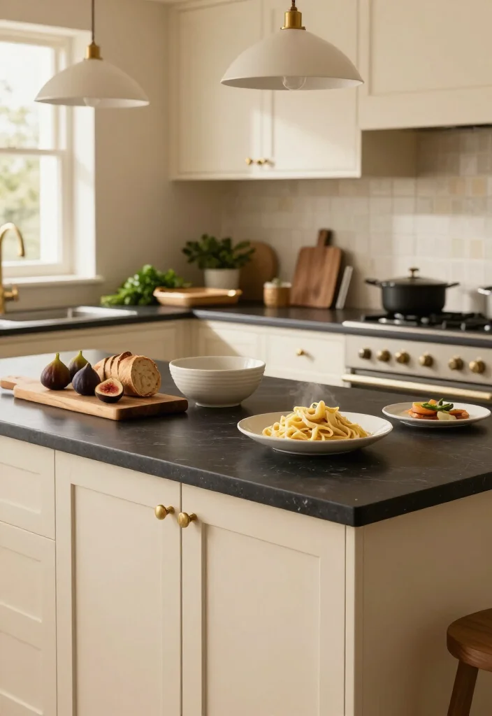 15 Cream Kitchen Ideas That Look So Luxurious, Guests Will Think You Remodeled! 48 15 Cream Kitchen Ideas That Look So Luxurious, Guests Will Think You Remodeled! - 7. Choose Soft Cream Cabinets With A Darker Counter 1
