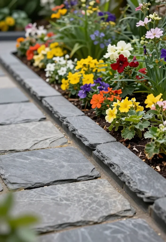 15 Creative Contemporary Garden Edging Ideas That'll Transform Your Outdoor Space! - 12. Slate Edging 1