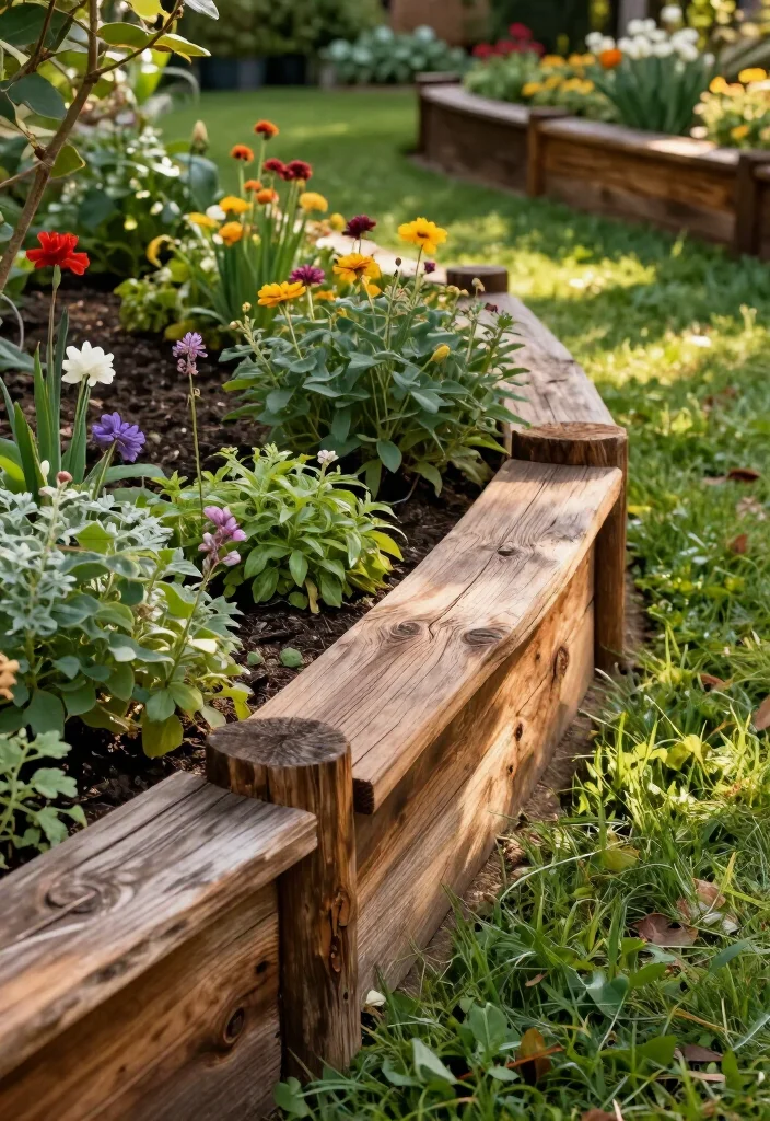 15 Creative Contemporary Garden Edging Ideas That'll Transform Your Outdoor Space! - 3. Reclaimed Wood Edging 1