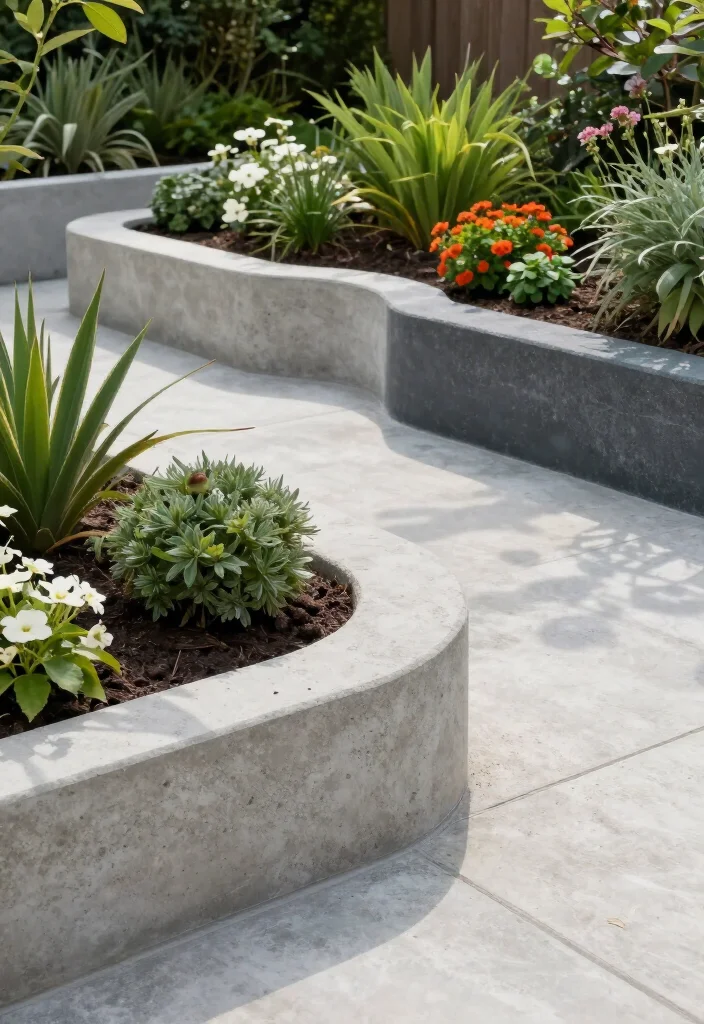 15 Creative Contemporary Garden Edging Ideas That'll Transform Your Outdoor Space! - 4. Decorative Concrete Edging 1