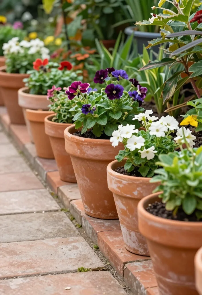 15 Creative Contemporary Garden Edging Ideas That'll Transform Your Outdoor Space! - 7. Terracotta Pot Edging 1