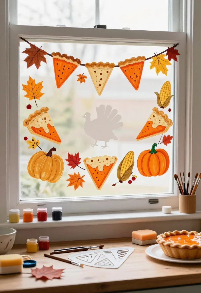 15 Easy Thanksgiving Window Painting Ideas Anyone Can Create (Even If You Can't Draw!) 2 15 Easy Thanksgiving Window Painting Ideas Anyone Can Create (Even If You Can't Draw!) - 1. Pumpkin Pie Slice Garland 1