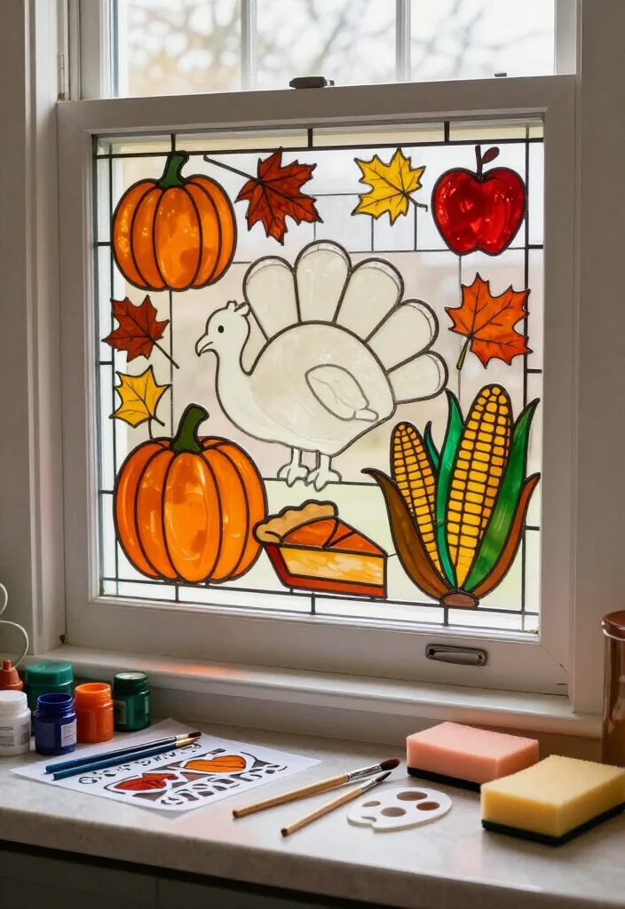 15 Easy Thanksgiving Window Painting Ideas Anyone Can Create (Even If You Can't Draw!) 43 15 Easy Thanksgiving Window Painting Ideas Anyone Can Create (Even If You Can't Draw!) - 10. Stained-Glass Style Thanksgiving Food Shapes 1