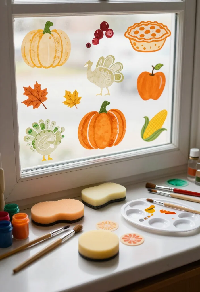 15 Easy Thanksgiving Window Painting Ideas Anyone Can Create (Even If You Can't Draw!) 54 15 Easy Thanksgiving Window Painting Ideas Anyone Can Create (Even If You Can't Draw!) - 11. Sponge-Printed Pumpkin Pie Dots 1