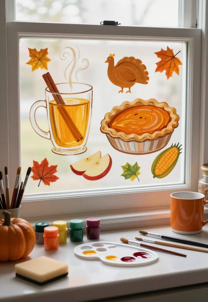 15 Easy Thanksgiving Window Painting Ideas Anyone Can Create (Even If You Can't Draw!) 57 15 Easy Thanksgiving Window Painting Ideas Anyone Can Create (Even If You Can't Draw!) - 13. Warm Cider and Pie Kitchen Window 1