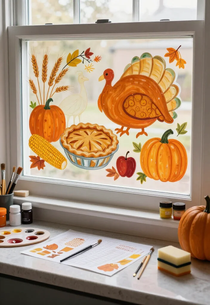15 Easy Thanksgiving Window Painting Ideas Anyone Can Create (Even If You Can't Draw!) 69 15 Easy Thanksgiving Window Painting Ideas Anyone Can Create (Even If You Can't Draw!) - 15. Full Thanksgiving Feast Window Panorama 1