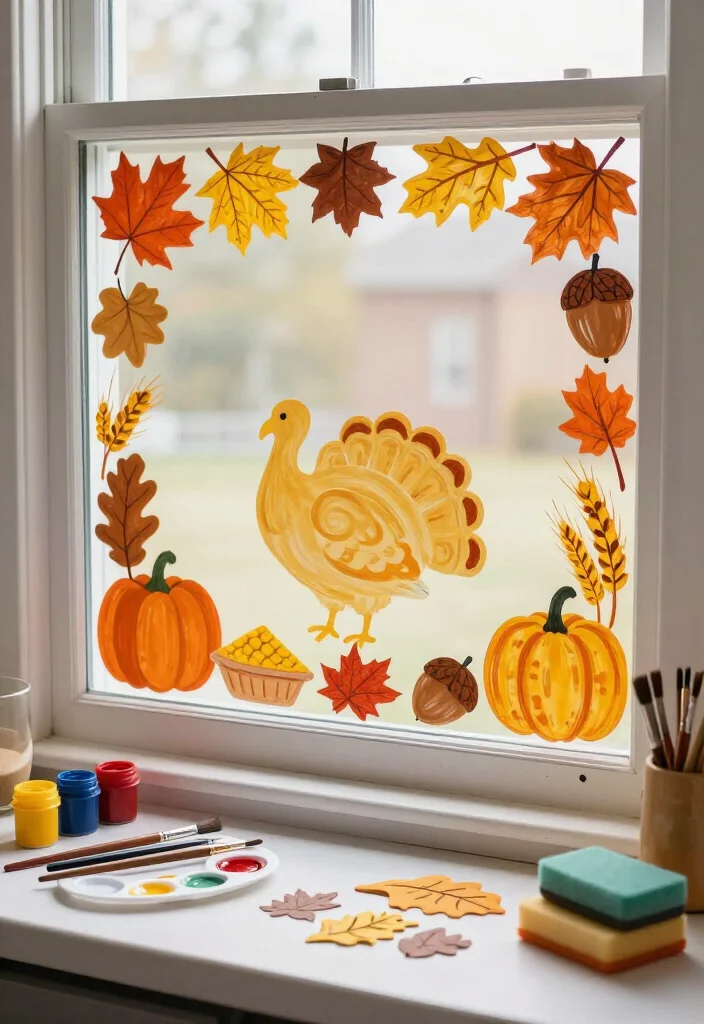 15 Easy Thanksgiving Window Painting Ideas Anyone Can Create (Even If You Can't Draw!) 4 15 Easy Thanksgiving Window Painting Ideas Anyone Can Create (Even If You Can't Draw!) - 3. Autumn Leaf and Acorn Window Border 1