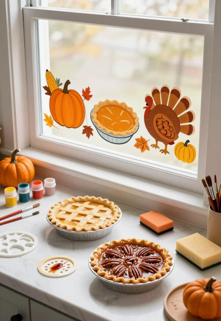 15 Easy Thanksgiving Window Painting Ideas Anyone Can Create (Even If You Can't Draw!) 15 15 Easy Thanksgiving Window Painting Ideas Anyone Can Create (Even If You Can't Draw!) - 4. Three-Pie Dessert Window 1
