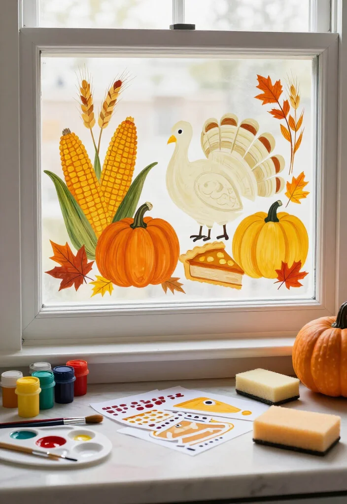 15 Easy Thanksgiving Window Painting Ideas Anyone Can Create (Even If You Can't Draw!) 28 15 Easy Thanksgiving Window Painting Ideas Anyone Can Create (Even If You Can't Draw!) - 7. Corn Cob and Squash Sill Scene 1