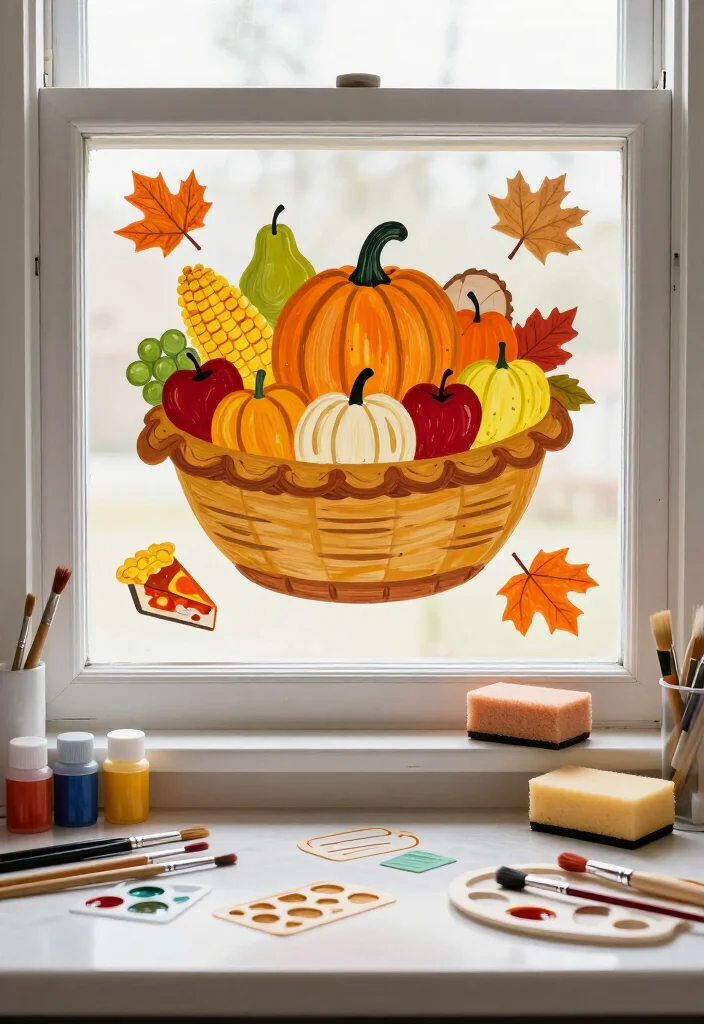15 Easy Thanksgiving Window Painting Ideas Anyone Can Create (Even If You Can't Draw!) 42 15 Easy Thanksgiving Window Painting Ideas Anyone Can Create (Even If You Can't Draw!) - 9. Cornucopia Full of Tiny Harvest Foods 1