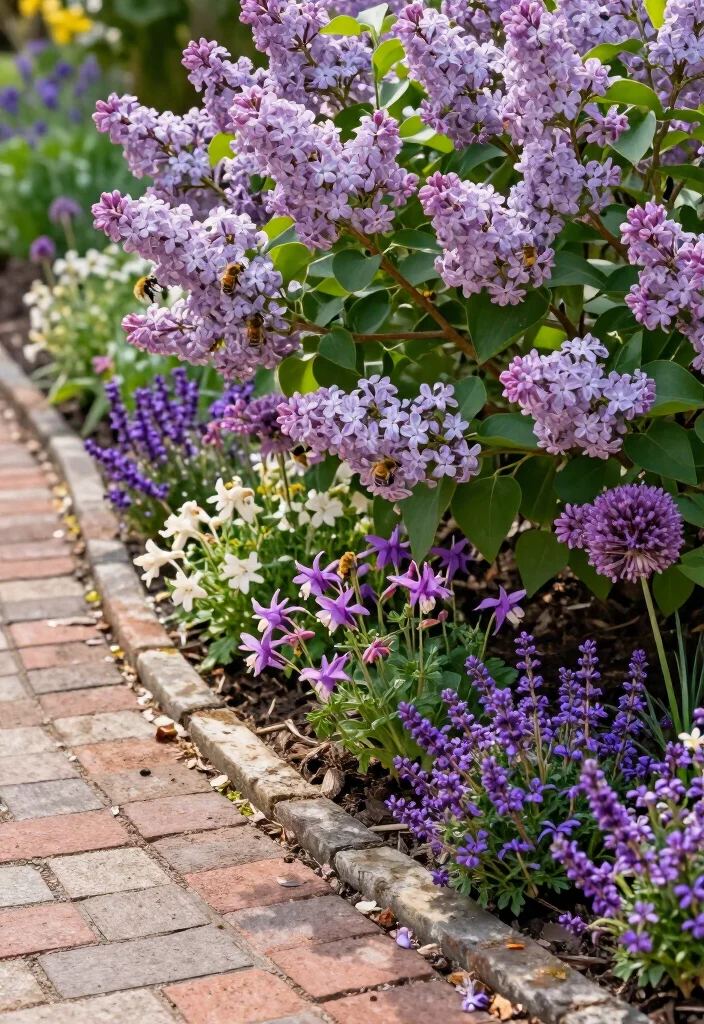 15 Fragrant Pollinator Path Borders That’ll Keep Bees Coming Back All Season Long (Wait Until You See #7!) - 14. Lilac, Columbine, and Thyme for a Layered Spring Border 1