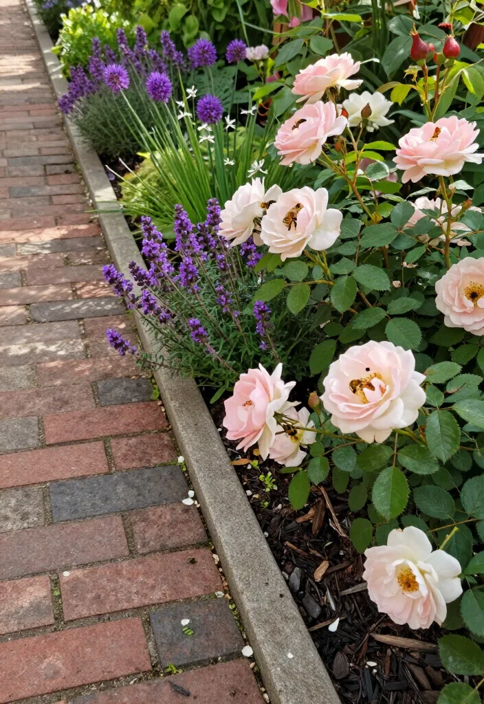 15 Fragrant Pollinator Path Borders That’ll Keep Bees Coming Back All Season Long (Wait Until You See #7!) - 3. Rose, Chive, and Oregano Layers with Cottage-Garden Charm 1