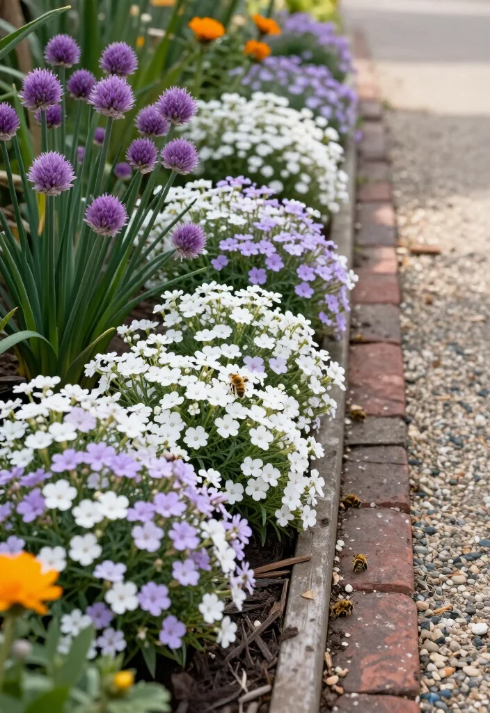 15 Fragrant Pollinator Path Borders That’ll Keep Bees Coming Back All Season Long (Wait Until You See #7!) - 5. Sweet Alyssum and Flowering Chives for a Low Fragrant Ribbon 1