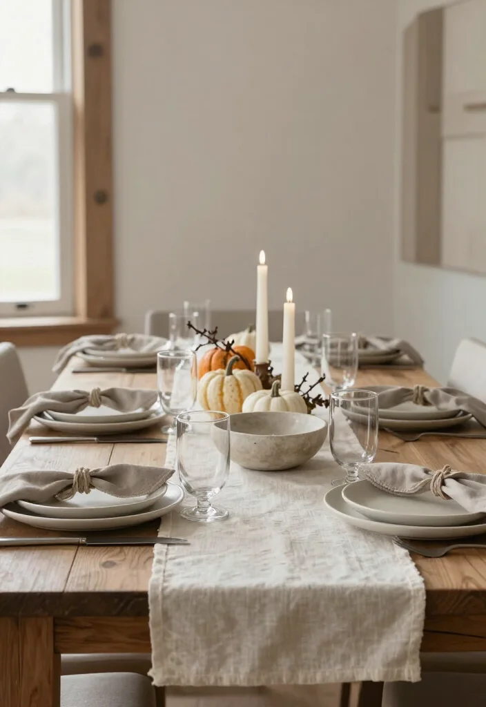 15 Serene Minimalist Thanksgiving Tablescapes That Make Neutral Decor Look Absolutely Stunning - 13. Rustic Elegance With Stone, Linen, and Weathered Wood 1