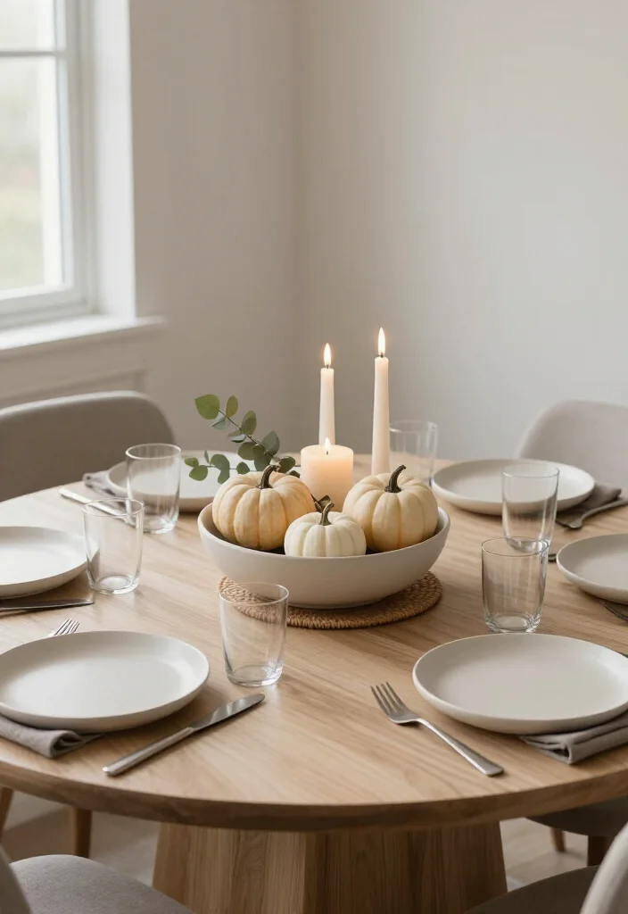 15 Serene Minimalist Thanksgiving Tablescapes That Make Neutral Decor Look Absolutely Stunning - 14. A Small Round-Table Setting With Plenty of Room to Share 1