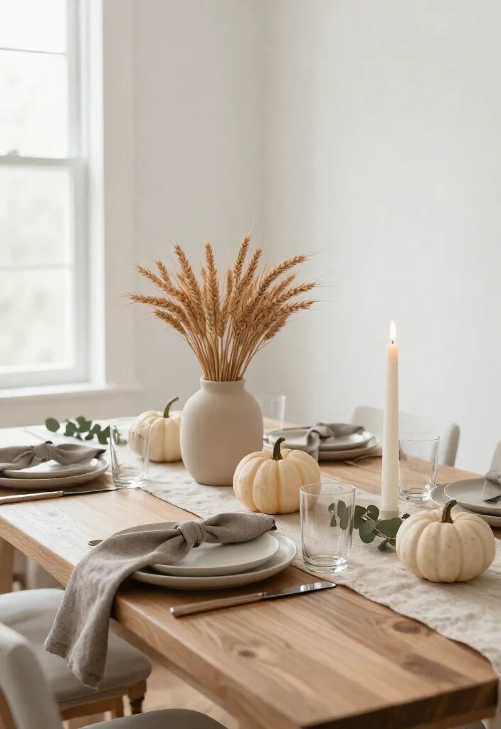 15 Serene Minimalist Thanksgiving Tablescapes That Make Neutral Decor Look Absolutely Stunning - 4. Dried Wheat for Soft Height and Quiet Thanksgiving Charm 1