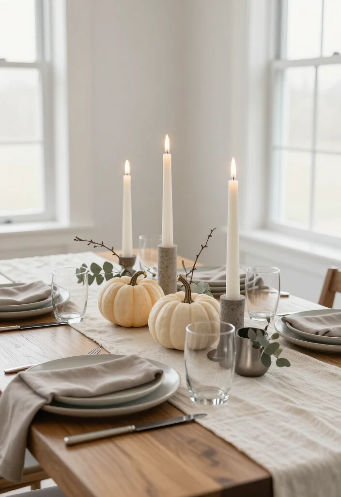 15 Serene Minimalist Thanksgiving Tablescapes That Make Neutral Decor Look Absolutely Stunning - 6. Taper Candles That Add Glow Without Adding Clutter 1