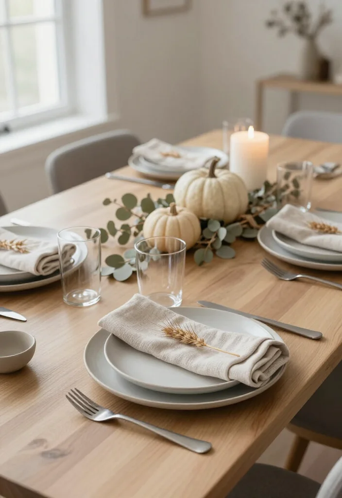 15 Serene Minimalist Thanksgiving Tablescapes That Make Neutral Decor Look Absolutely Stunning - 9. Soft Napkin Details That Make Every Setting Feel Personal 1