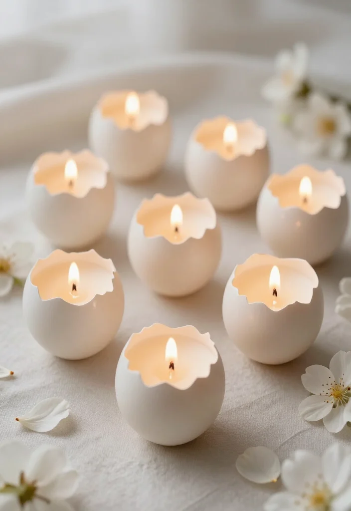 15 Stunning Easter Decor Ideas Under $100 That Will Wow Your Guests! - 14. Elegant Eggshell Candles 1