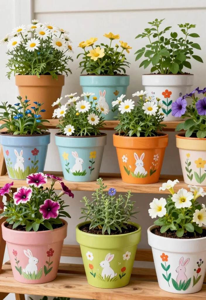 15 Stunning Easter Decor Ideas Under $100 That Will Wow Your Guests! - 7. Brightly Painted Garden Pots 1
