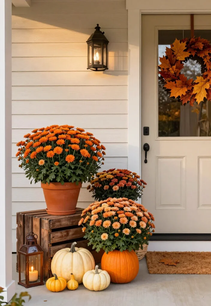 15 Stunning Mums Front Porch Ideas That'll Make Your Home Look Fall-Ready Overnight! 14 15 Stunning Mums Front Porch Ideas That'll Make Your Home Look Fall-Ready Overnight! - 3. Build a Warm Monochrome Orange Porch 1