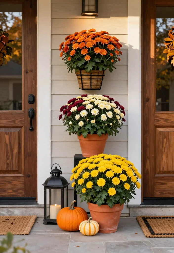 15 Stunning Mums Front Porch Ideas That'll Make Your Home Look Fall-Ready Overnight! 42 15 Stunning Mums Front Porch Ideas That'll Make Your Home Look Fall-Ready Overnight! - 9. Maximize a Small Porch With Vertical Mums 1