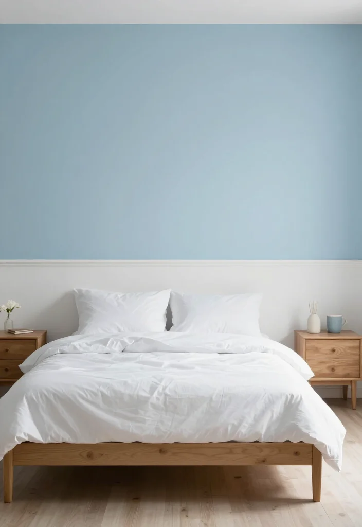 15 Stunning Two-Color Combinations for Bedroom Walls That Will Inspire You! - 1. Soft Blue and White Serenity 1
