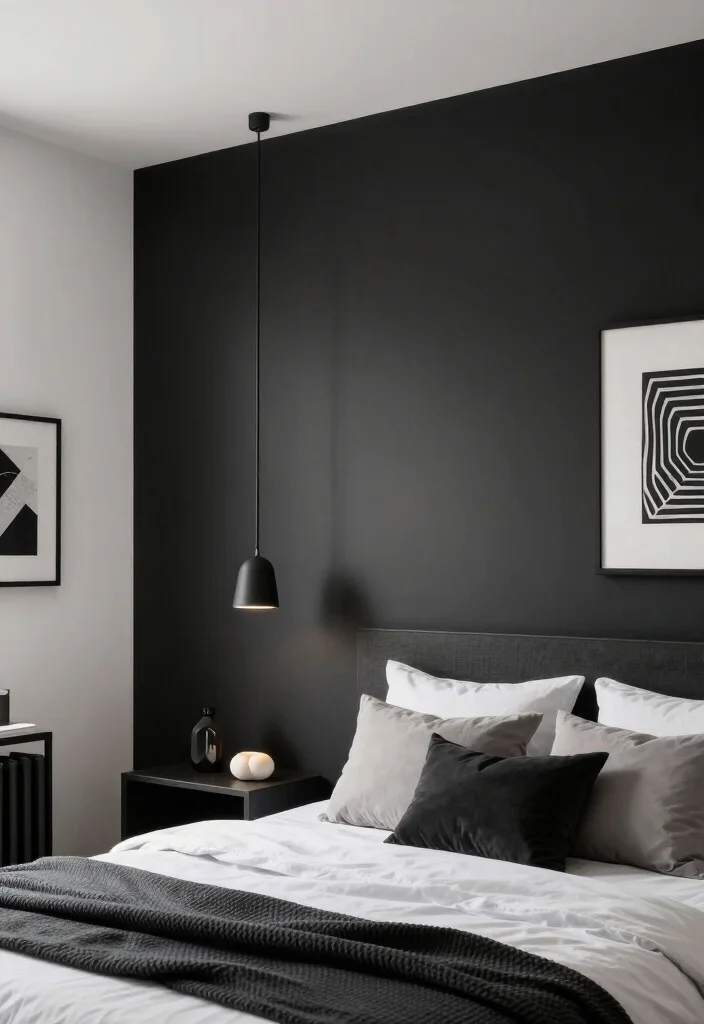 15 Stunning Two-Color Combinations for Bedroom Walls That Will Inspire You! - 10. Modern Black and White 1
