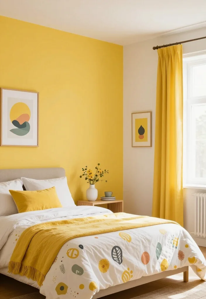 15 Stunning Two-Color Combinations for Bedroom Walls That Will Inspire You! - 11. Bright Yellow and Soft White 1