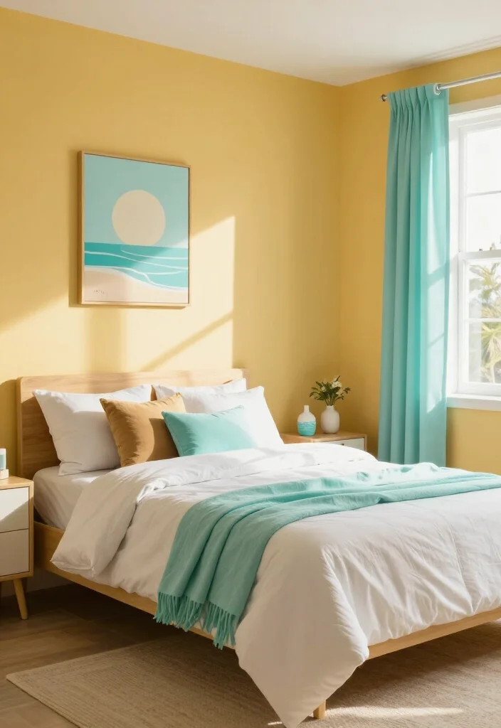 15 Stunning Two-Color Combinations for Bedroom Walls That Will Inspire You! - 14. Sunny Gold and Soft Aqua 1