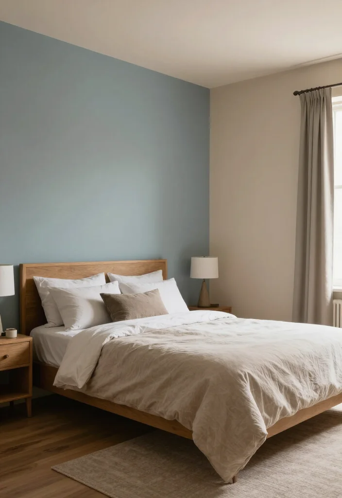 15 Stunning Two-Color Combinations for Bedroom Walls That Will Inspire You! - 15. Classic Beige and Dusty Blue 1