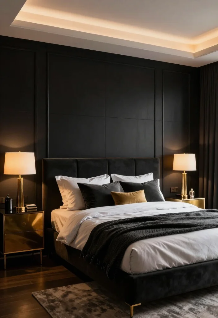 15 Stunning Two-Color Combinations for Bedroom Walls That Will Inspire You! - 4. Bold Black and Gold 1