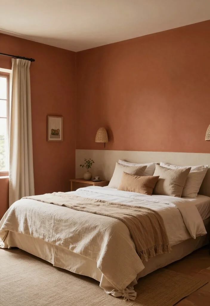 15 Stunning Two-Color Combinations for Bedroom Walls That Will Inspire You! - 7. Warm Terracotta and Cream 1